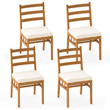 Outdoor Wooden Dining Chair Set of 4 with Padded Seat Cushions-White