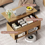 31.5 Inch Lift Top Coffee Table with Hidden Compartment and 2 Storage Shelves