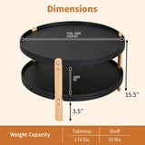 23.5" 2-Tier Round Coffee Table with Solid Wood Legs and Open Storage Shelf