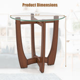 23.5 Inch Round End Side Table Set of 2 with Tempered Glass Tabletop-Walnut