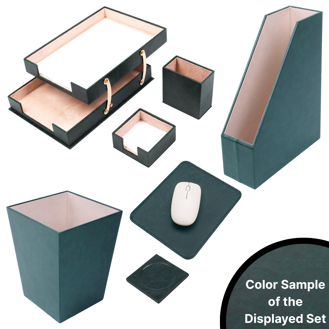 MOOG Leather Desk Set – 7-Piece Organizer-Turquoise
