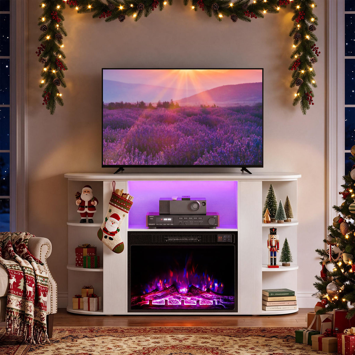 23â Electric Fireplace and 50â Fireplace TV Stand with RGB Lights for Living Room