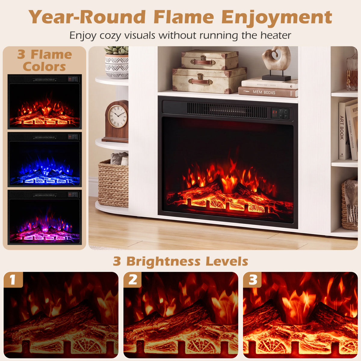 23â Electric Fireplace and 50â Fireplace TV Stand with RGB Lights for Living Room