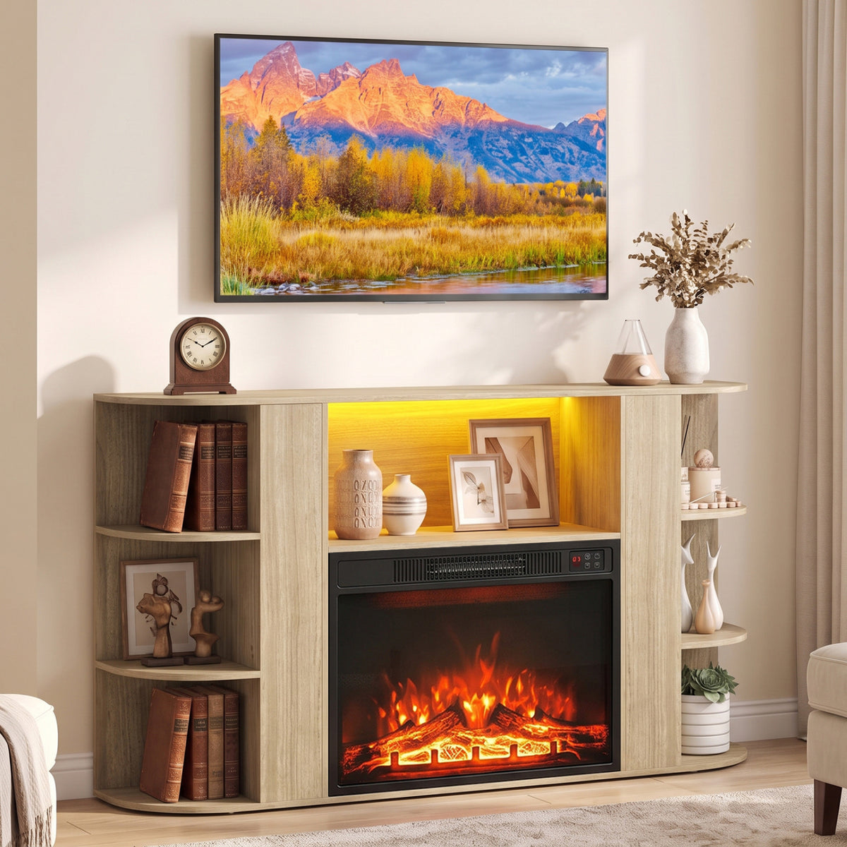 23â Electric Fireplace and 50â Fireplace TV Stand with RGB Lights for Living Room