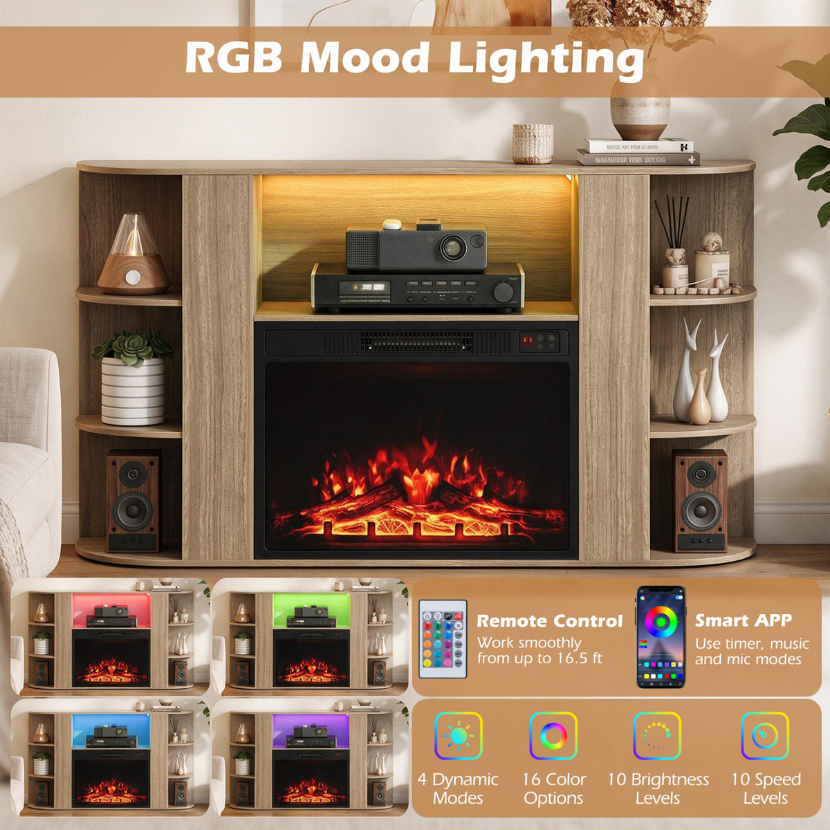 23â Electric Fireplace and 50â Fireplace TV Stand with RGB Lights for Living Room