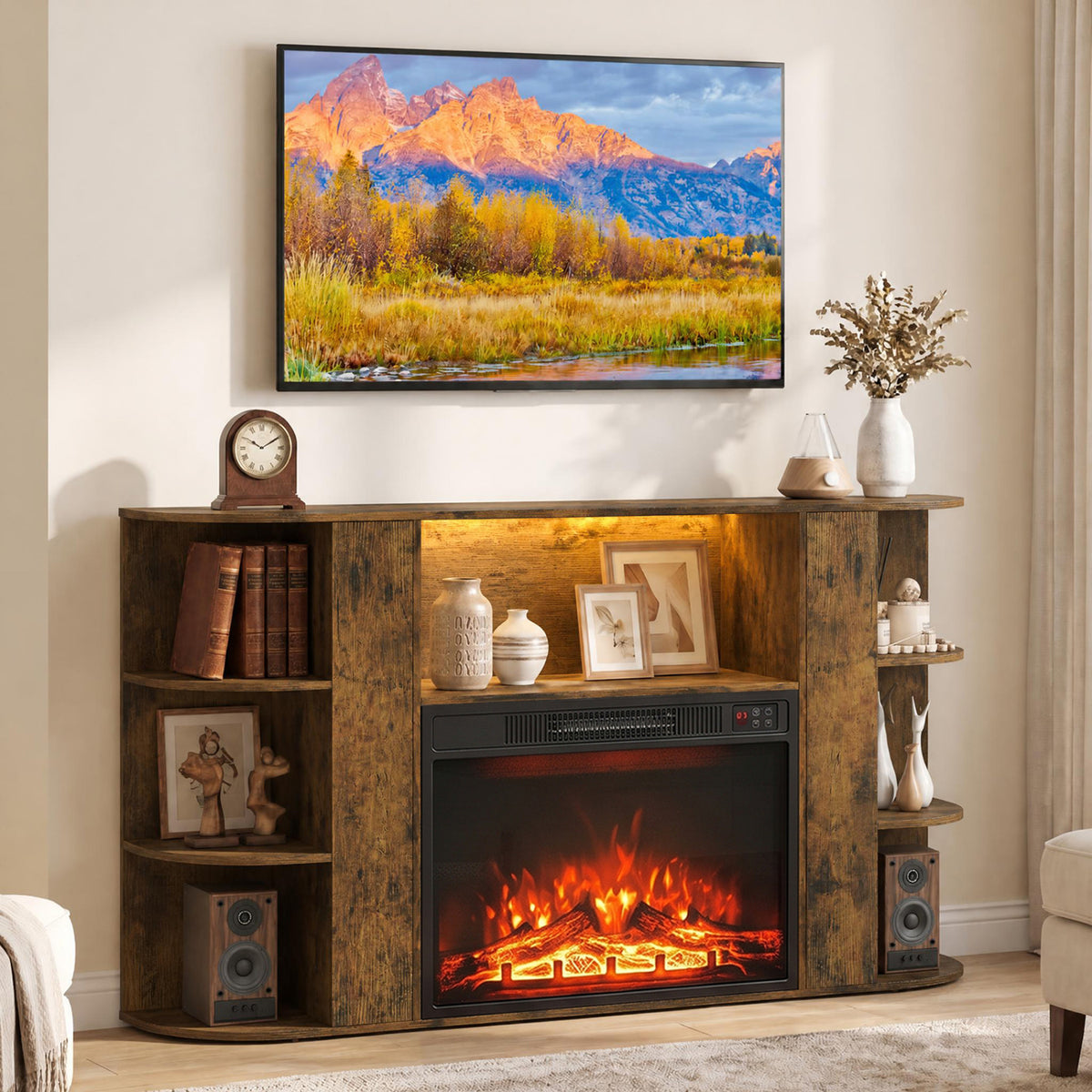 23â Electric Fireplace and 50â Fireplace TV Stand with RGB Lights for Living Room