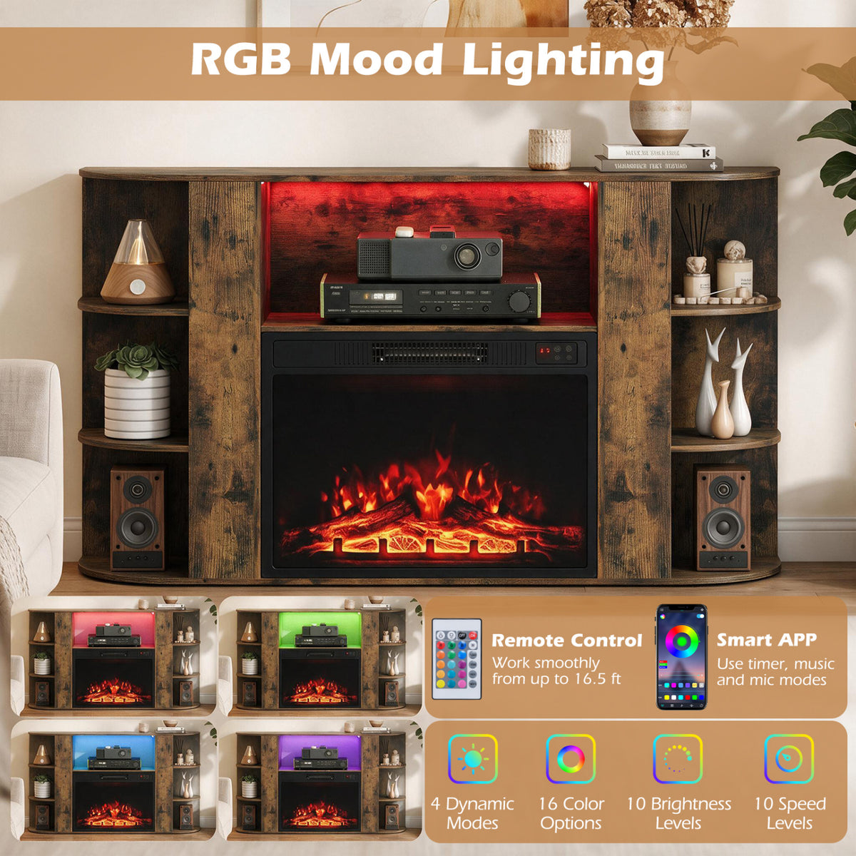 23â Electric Fireplace and 50â Fireplace TV Stand with RGB Lights for Living Room