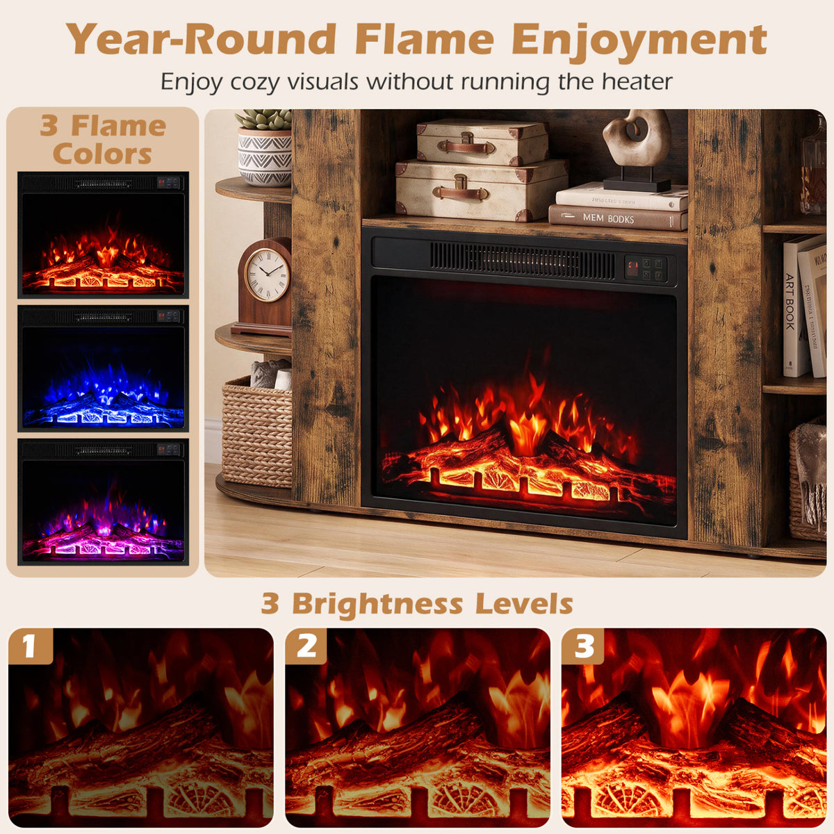 23â Electric Fireplace and 50â Fireplace TV Stand with RGB Lights for Living Room