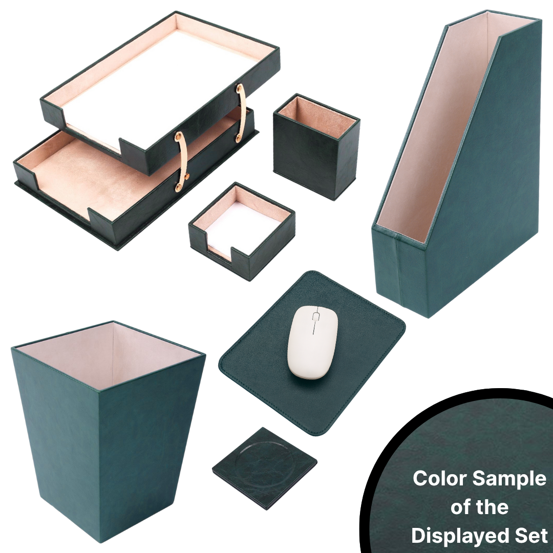 MOOG Leather Desk Set – 7-Piece Organizer-Tan