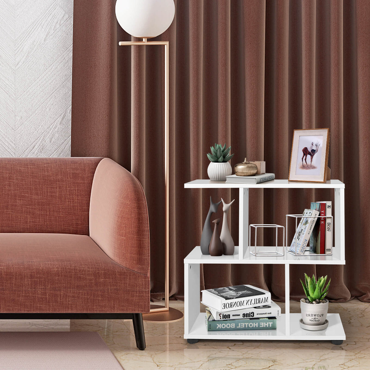 24 Inch 3-Tier Geometric Bookshelf with Thick Foot Pads