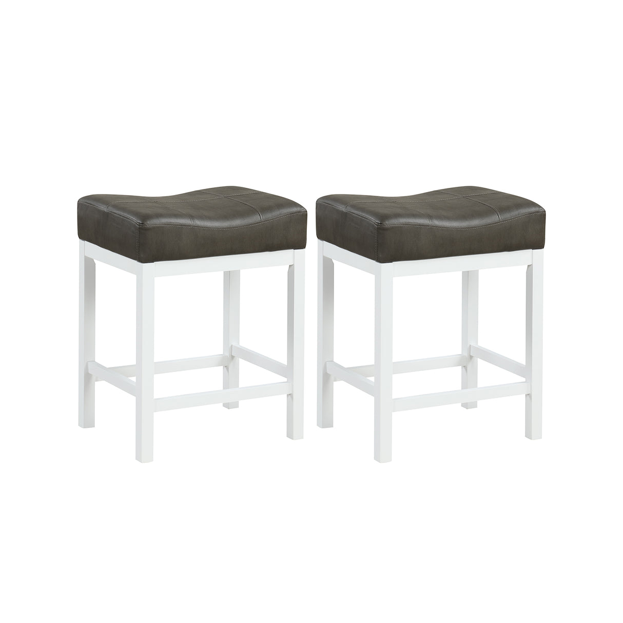 24.5 Inches Linen Fabric Saddle Stools Set of 2 with Cushioned Seat-Black and White