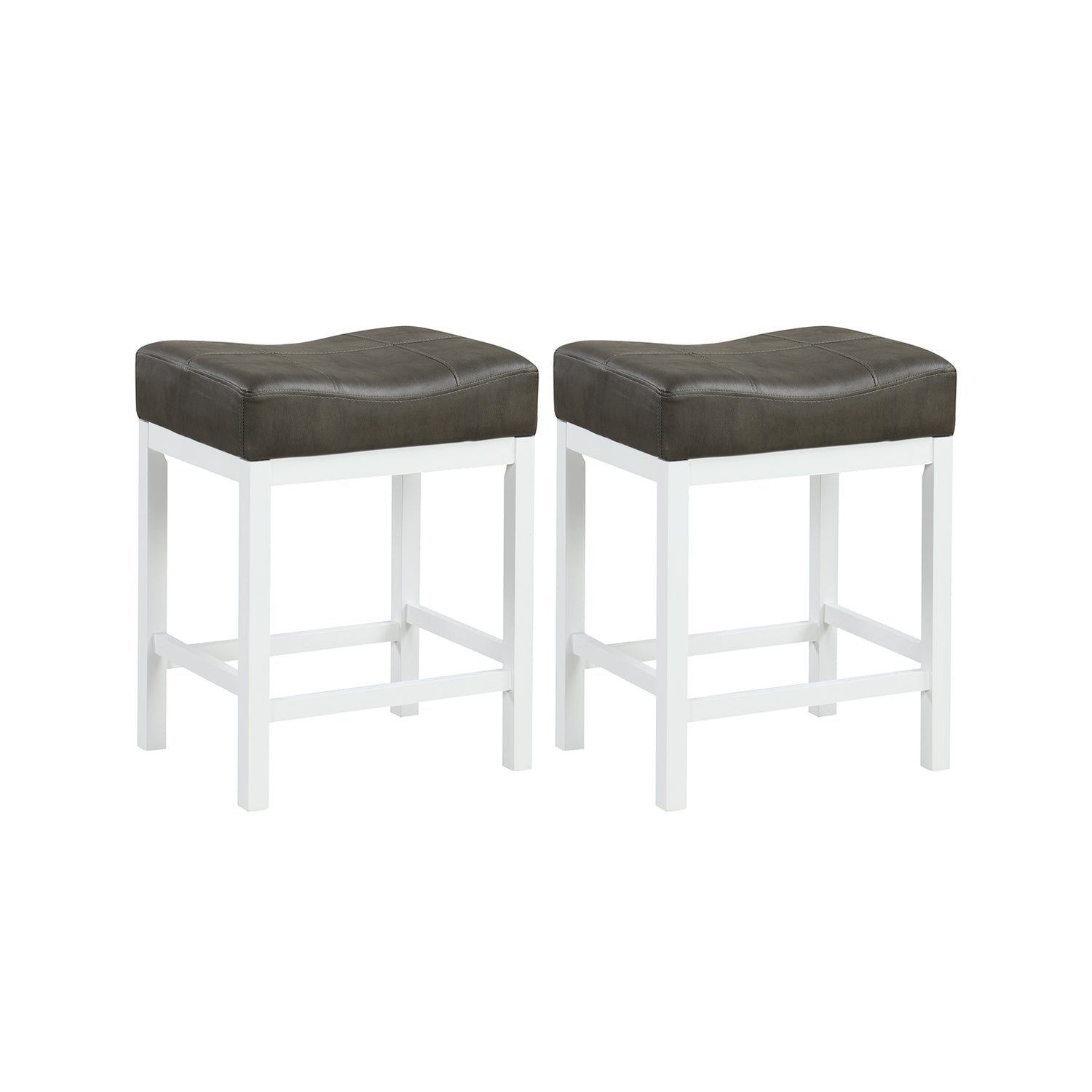 24.5 Inches Linen Fabric Saddle Stools Set of 2 with Cushioned Seat-Black and White