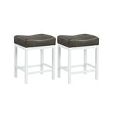24.5 Inches Linen Fabric Saddle Stools Set of 2 with Cushioned Seat-Black and White