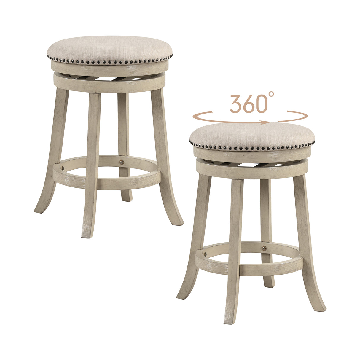 24/26 Inches Swivel Bar Stools Set of 2 wth Wooden Frame