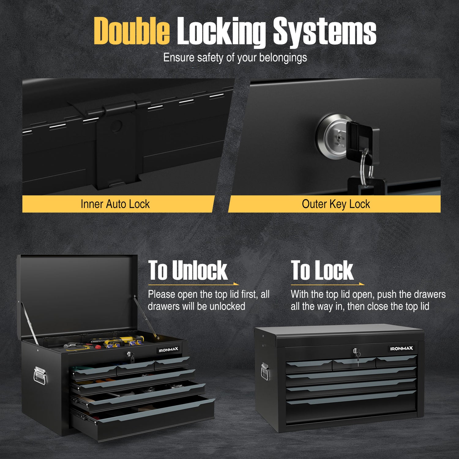 24 Inch Tool Chest Case with 6 Drawers and Top Storage for Garage Repair Shop & Warehouse