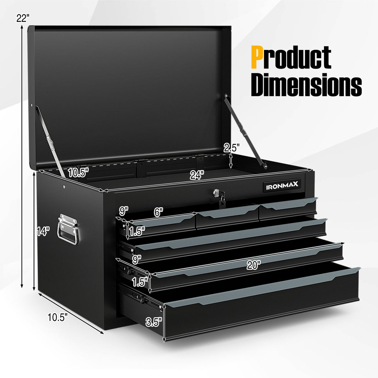 24 Inch Tool Chest Case with 6 Drawers and Top Storage for Garage Repair Shop & Warehouse