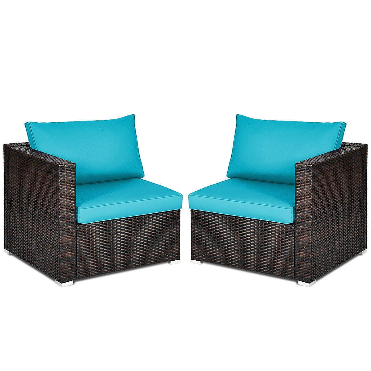 2PCS Patio Rattan Sectional Conversation Sofa Set