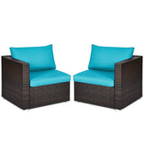 2PCS Patio Rattan Sectional Conversation Sofa Set