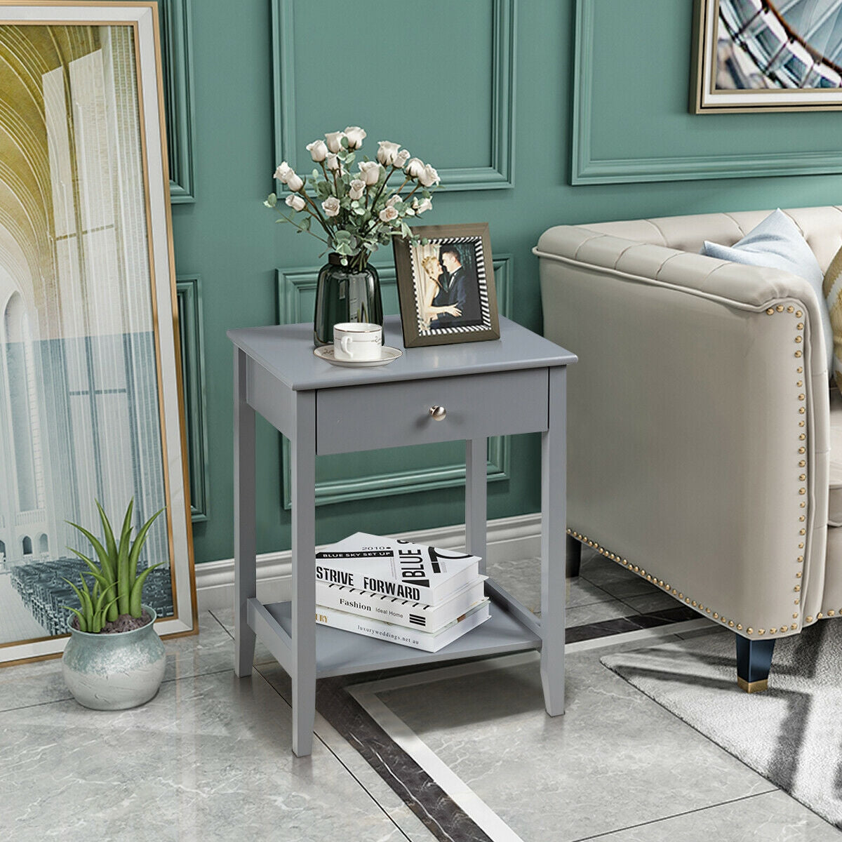 Wooden Nightstand  End Table Storage Display