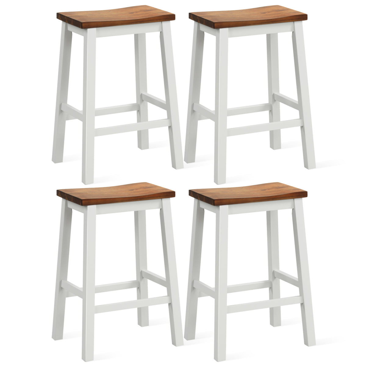 24.5-Inch Set of 4 Saddle Stools Bar Stools with Footrests for Kitchen Island-Walnut & Gray