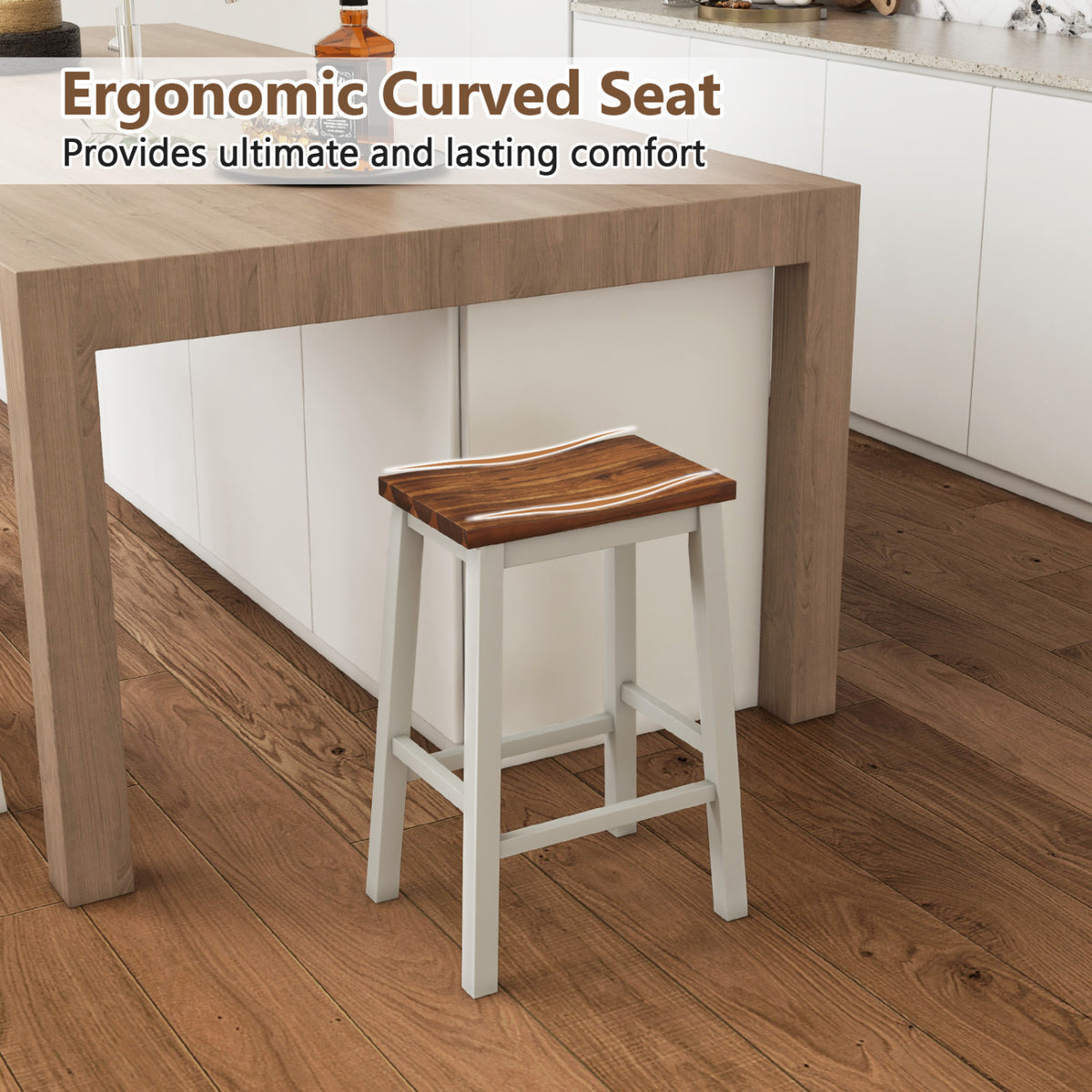 24.5-Inch Set of 4 Saddle Stools Bar Stools with Footrests for Kitchen Island-Walnut & Gray