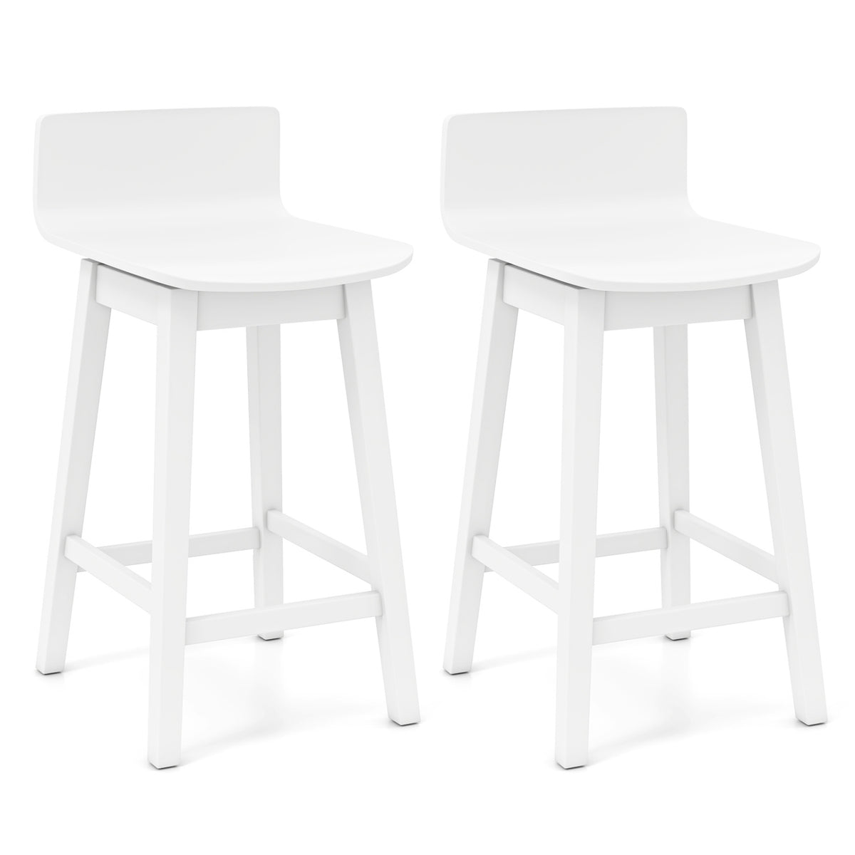 Swivel Wooden Bar Stools Set of 2 with Rubber Wood Legs and Low Back