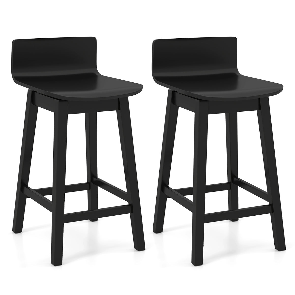 Swivel Wooden Bar Stools Set of 2 with Rubber Wood Legs and Low Back