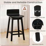 Swivel Wooden Bar Stools Set of 2 with Rubber Wood Legs and Low Back