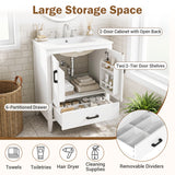 24.5" Modern Bathroom Vanity with Sink 2 Doors and Drawer-White