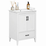 24.5" Modern Bathroom Vanity with Sink 2 Doors and Drawer-White