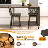 24/29 Inch Bar Stool Set of 2 Wooden Bar Chairs with Rubber Wood Frame