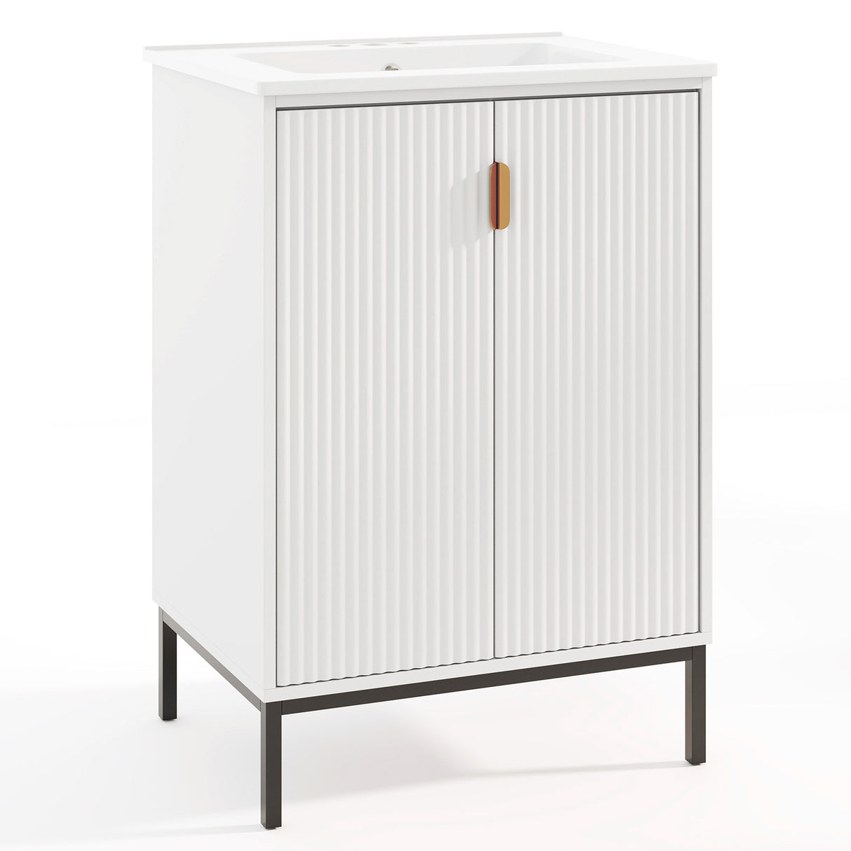 24 Inch Bathroom Vanity with Sink Combo and Adjustable Shelf-White