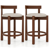 24 Inch Counter Height Bar Stools Set of 2 with Backrests and Footrests-Beige