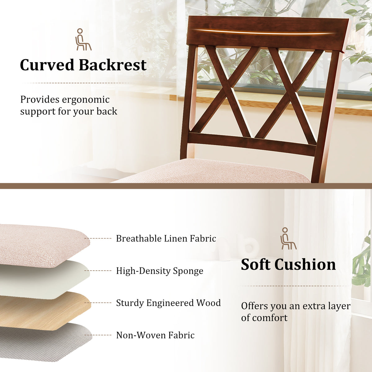 Counter Height Barstools with Backrest and Upholstered Seat Cushion for Kitchen Dining Room-24/Room-29 Inch