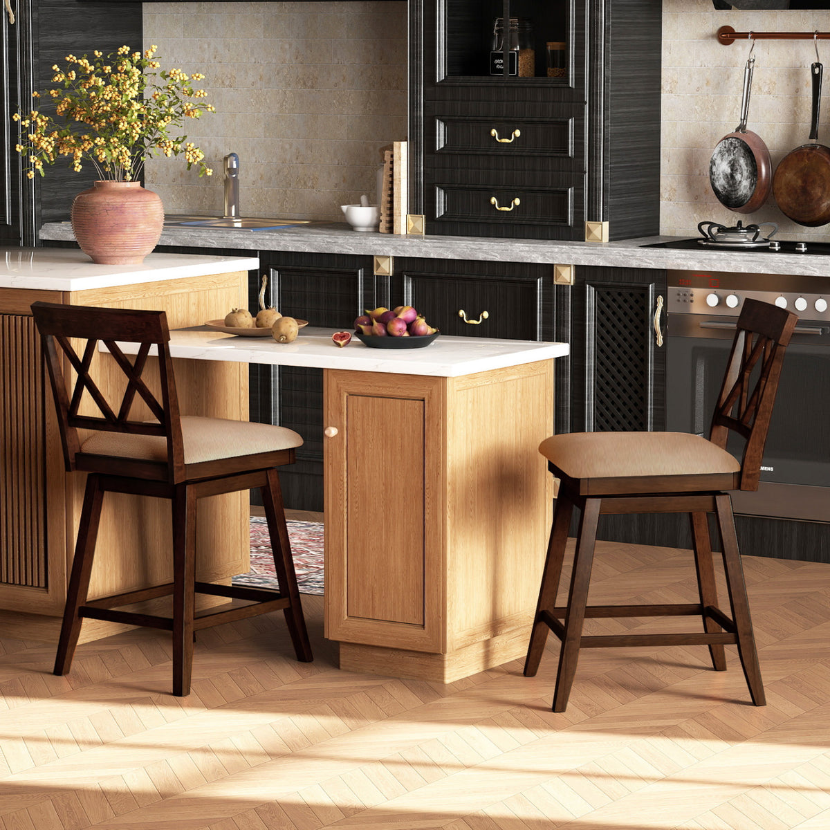 Counter Height Barstools Set of 2 with Backrest and Seat Cushion-29/Cushion-24 inches/Inches