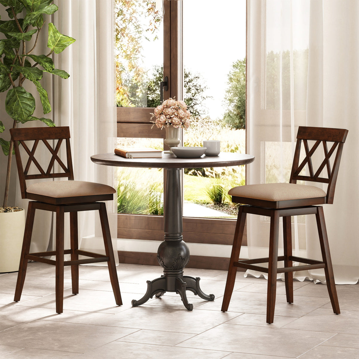 Counter Height Barstools Set of 4 with Backrest and Upholstered Seat Cushion-29/Cushion-24 inch/Inch