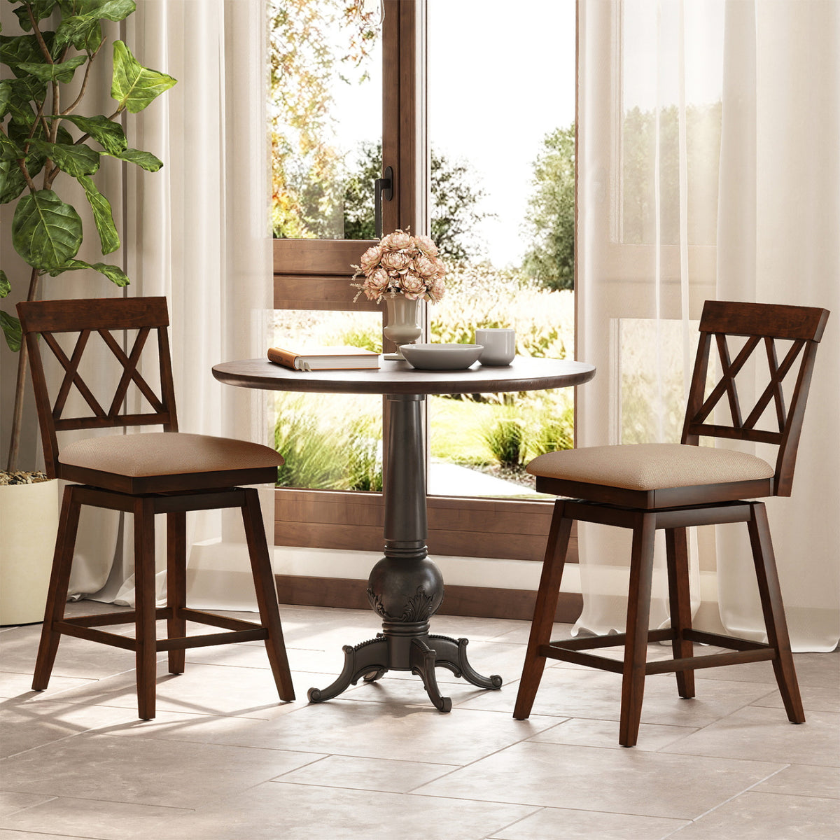 Counter Height Barstools Set of 4 with Backrest and Upholstered Seat Cushion-29/Cushion-24 inch/Inch