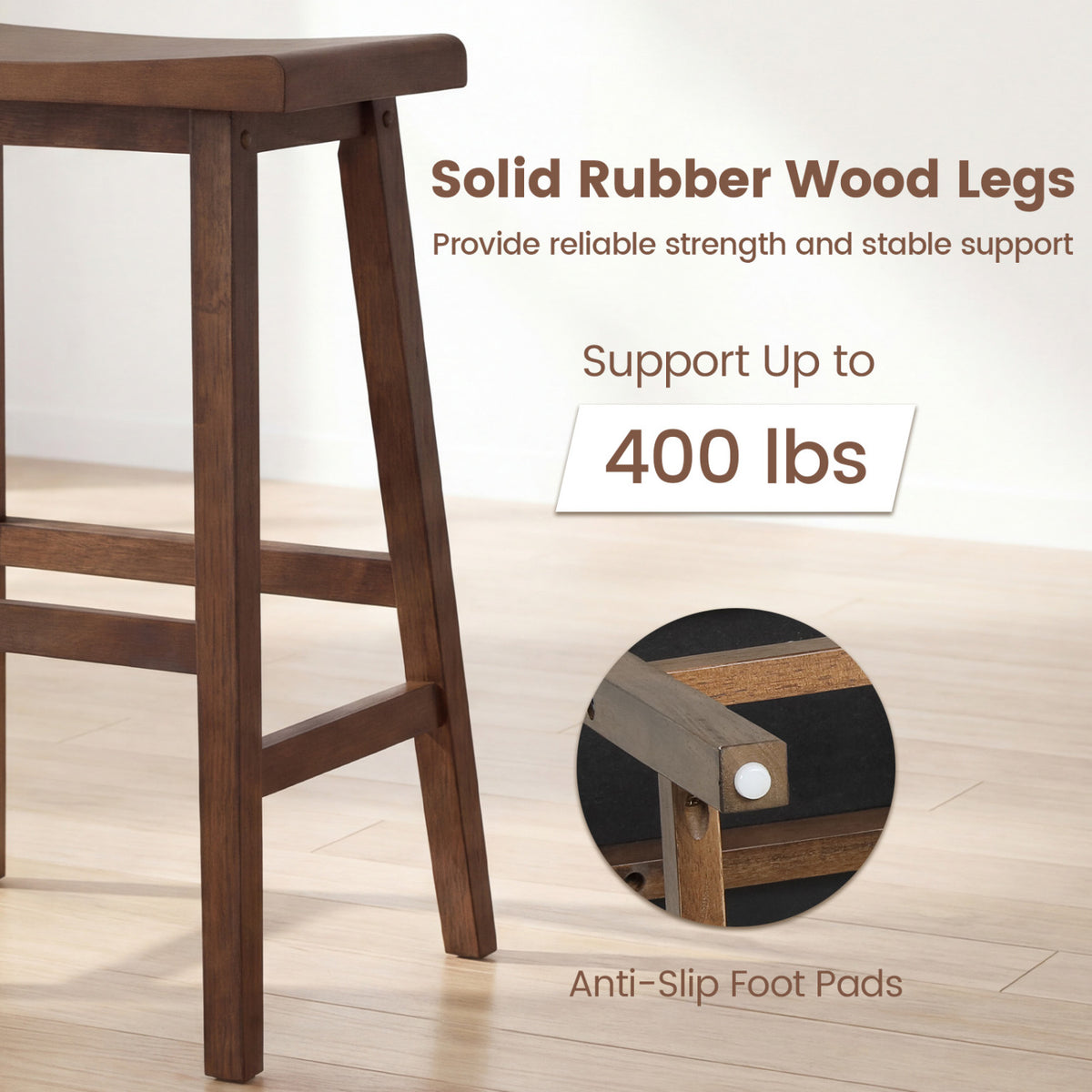 Counter Height Stools Solid Wood Saddle Bar Stools Set of 2