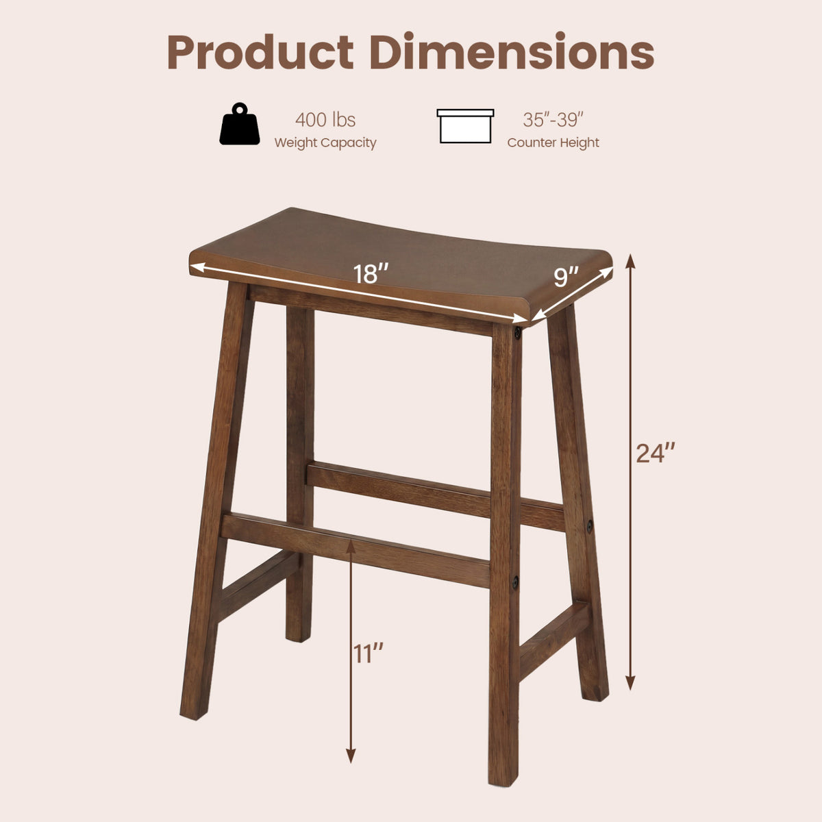 Counter Height Stools Solid Wood Saddle Bar Stools Set of 2