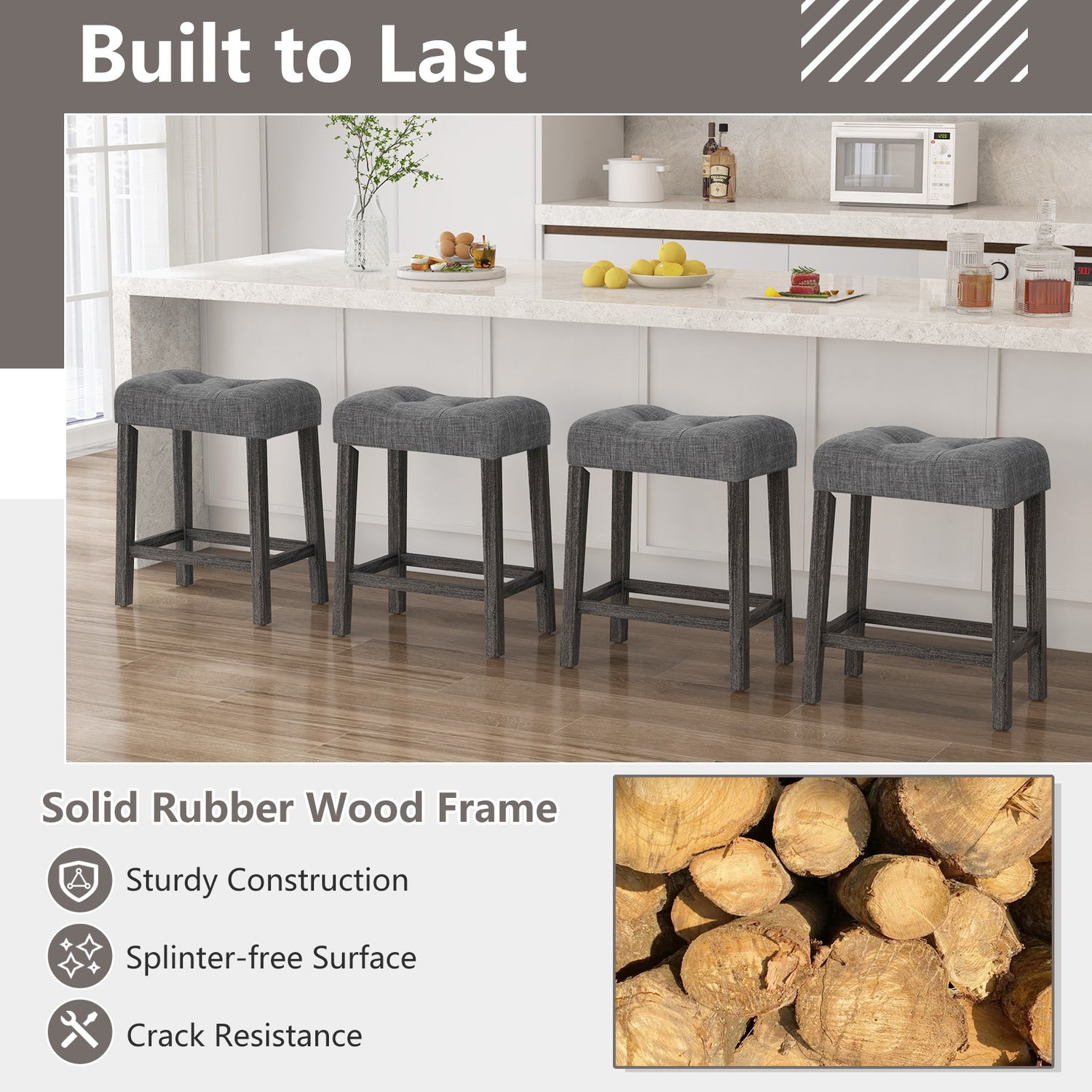 24 Inch Set of 2 Saddle Bar Stools with Padded Seat-Gray