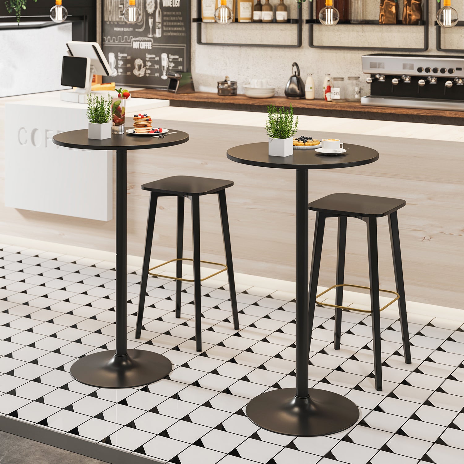 24 Inch Modern Style Round Cocktail Table with Metal Base and MDF Top