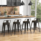 24 Inch Set of 4 Cafe Side Chairs with Rubber Feet and Removable Backs-Gun