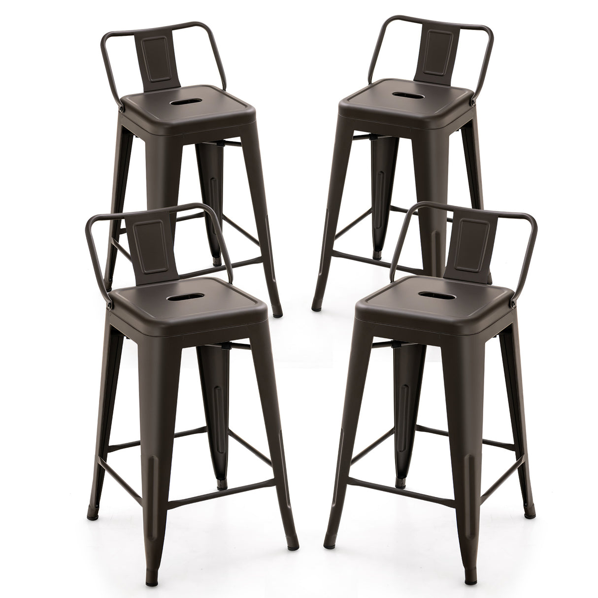 24 Inch Set of 4 Cafe Side Chairs with Rubber Feet and Removable Backs-Gun