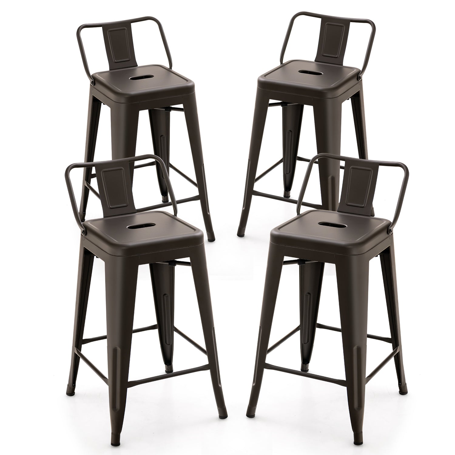 24 Inch Set of 4 Cafe Side Chairs with Rubber Feet and Removable Backs-Gun