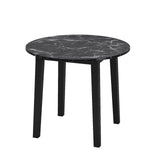 35 Inch Round Dining Table with Rubber Wood Legs and Marble-textured Veneer Tabletop