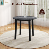 35 Inch Round Dining Table with Rubber Wood Legs and Marble-textured Veneer Tabletop