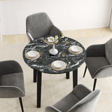 35 Inch Round Dining Table with Rubber Wood Legs and Marble-textured Veneer Tabletop