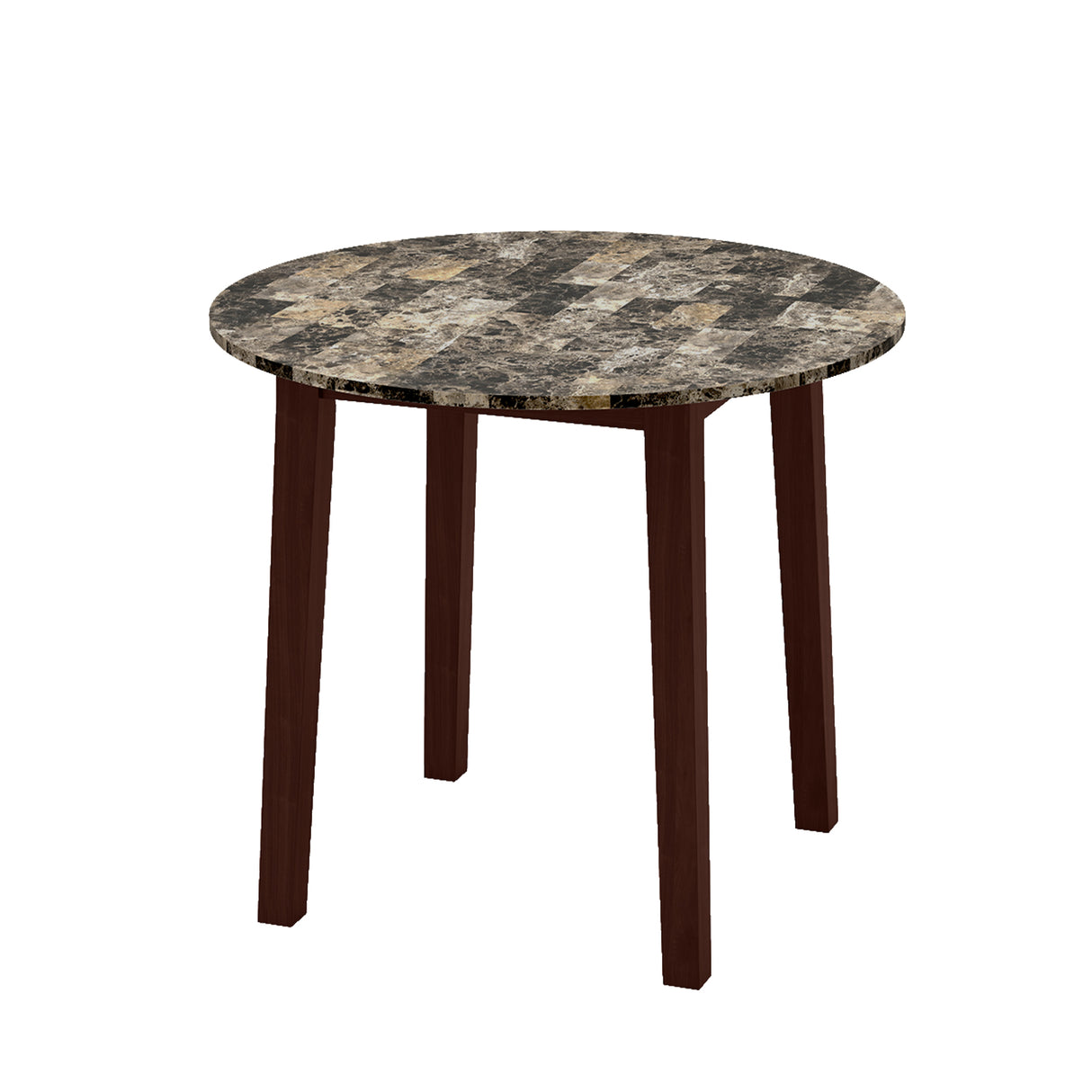 35 Inch Round Dining Table with Rubber Wood Legs and Marble-textured Veneer Tabletop