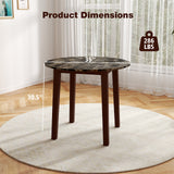 35 Inch Round Dining Table with Rubber Wood Legs and Marble-textured Veneer Tabletop
