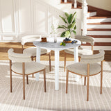35 Inch Round Dining Table with Rubber Wood Legs and Marble-textured Veneer Tabletop